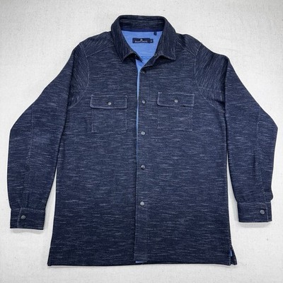 Rainforest Blue Heathered Collared Snap Button Knit Shirt Jacket Men s Large