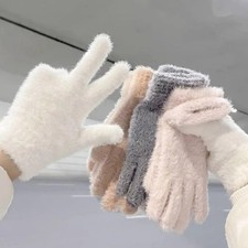 New Mink Fleece Full Finger Gloves for Women Gilrs Soft Winter Warm Solid Color