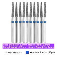 10/pk Vakker Dental Round End Taper FG Diamond Burs 856-014M Medium Grit