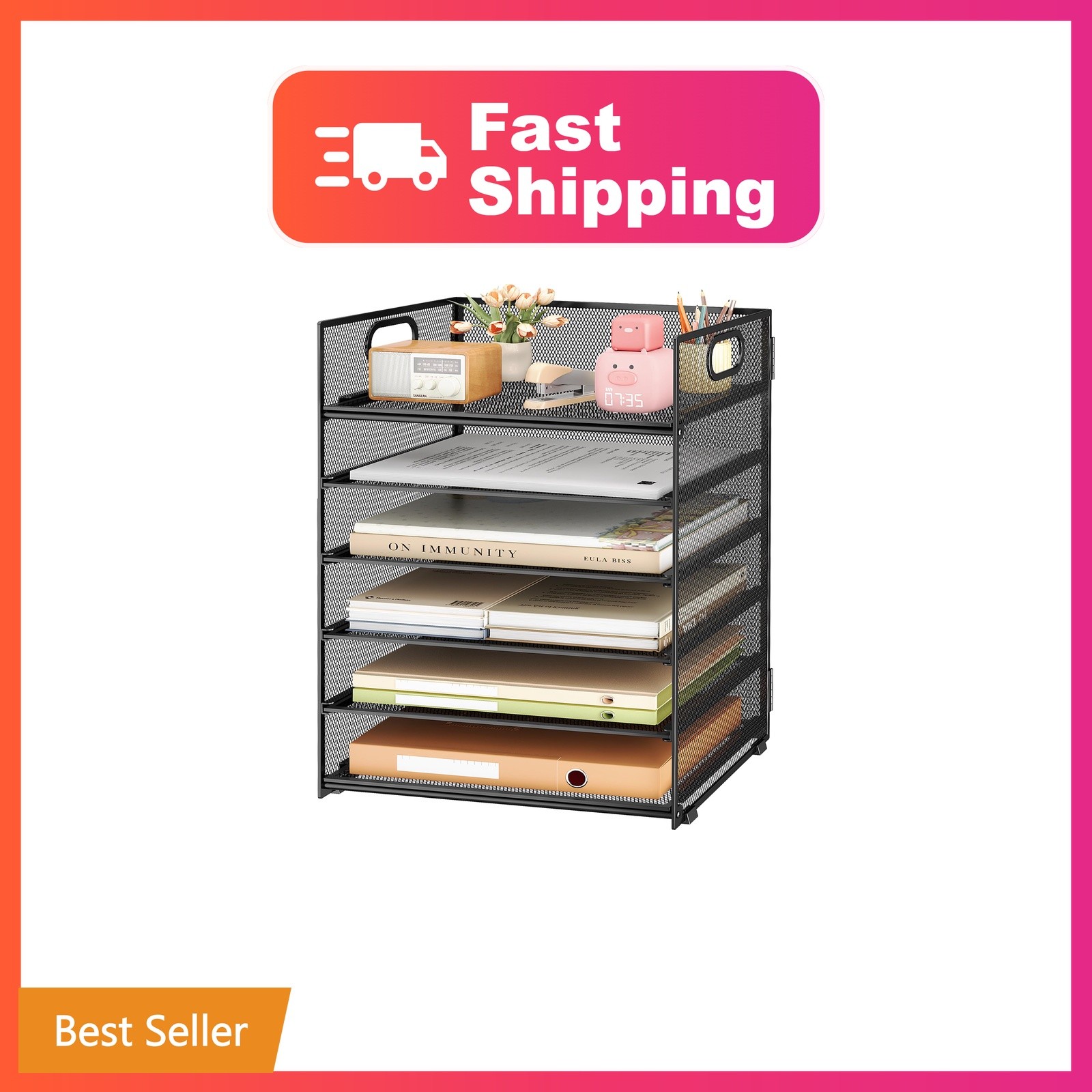 SUBEKYU 6 Tier Paper Organizer Black