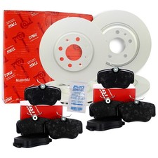 TRW Bremsscheiben + Beläge vorne + hinten passend für Mercedes SLK R170 W210 CLK