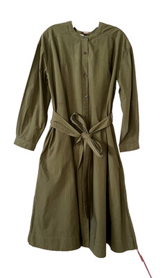 ALEX MILL Size L Cotton Polin Belt A-Line Midi Dress Olive Green RUNS BIG