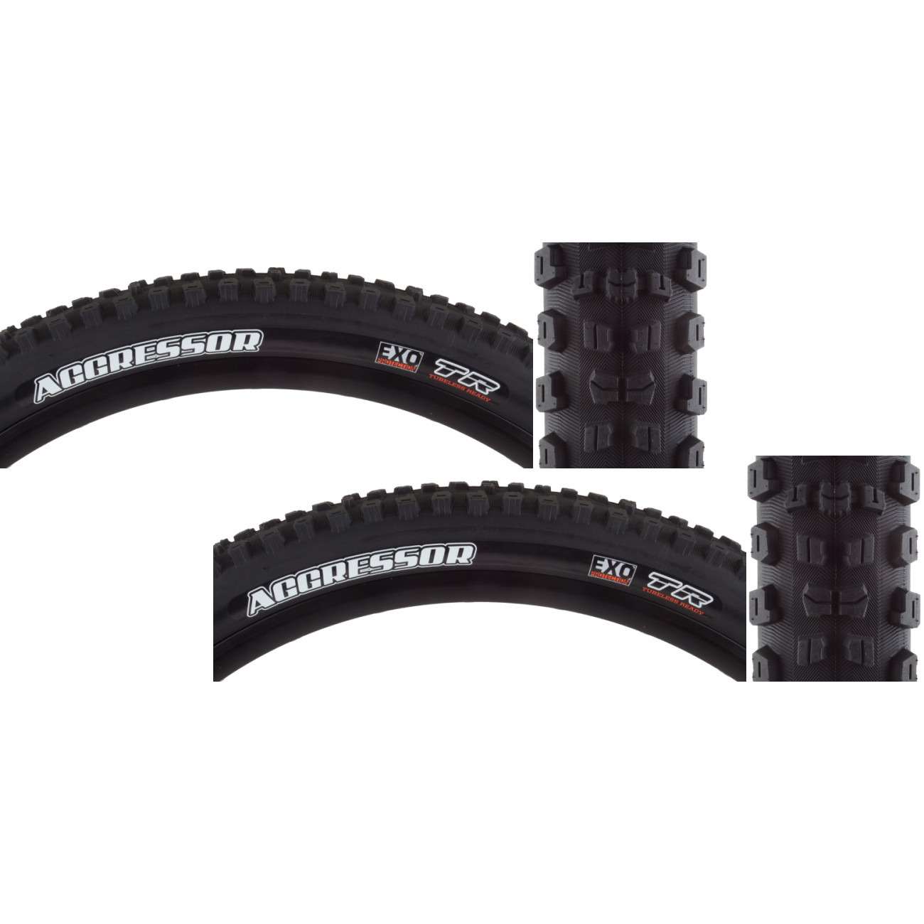 Pack of 2 Maxxis Aggressor DC/EXO/TR 26x2.3 Tubeless TPI 60 Black/Black