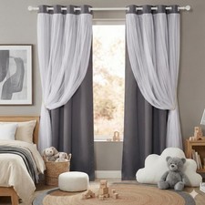 PONY DANCE Blackout Curtains 84 Inches Long - White Sheer Overlay Thermal Ins...
