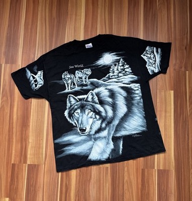 Vintage Animal Tee 1994 Nancy Blauers Wolf  All Over Print Sea World Größe: XXL