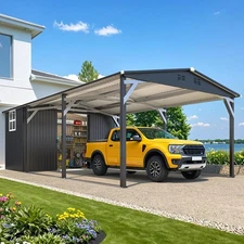 12x22 Metal Carport with Storage Sheds, Outdoor Portable Garage Car Port w Sheds