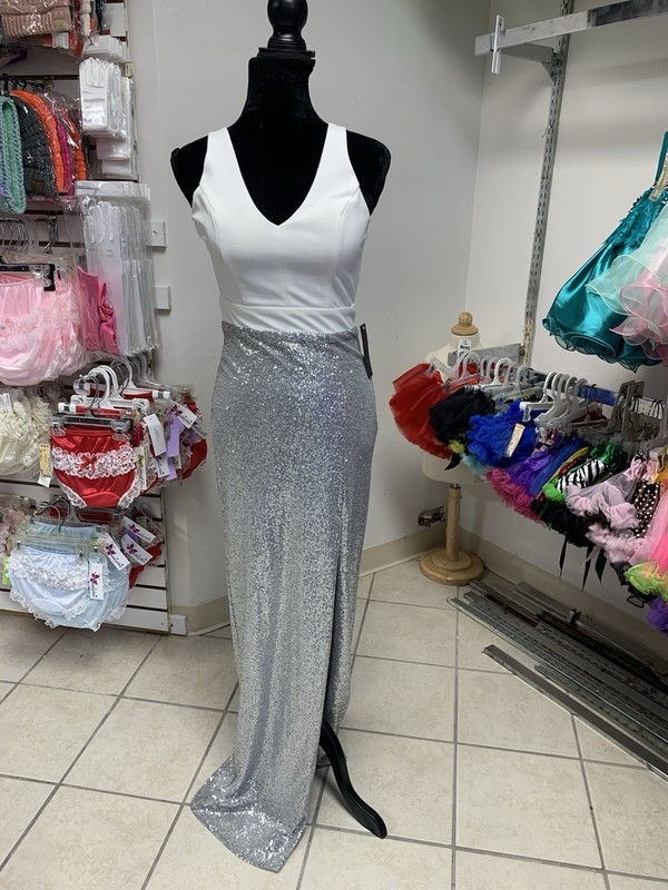 Sz 7 White Blue Sequin Open Back Prom Homecoming Pageant Evening Gown Dress NWT