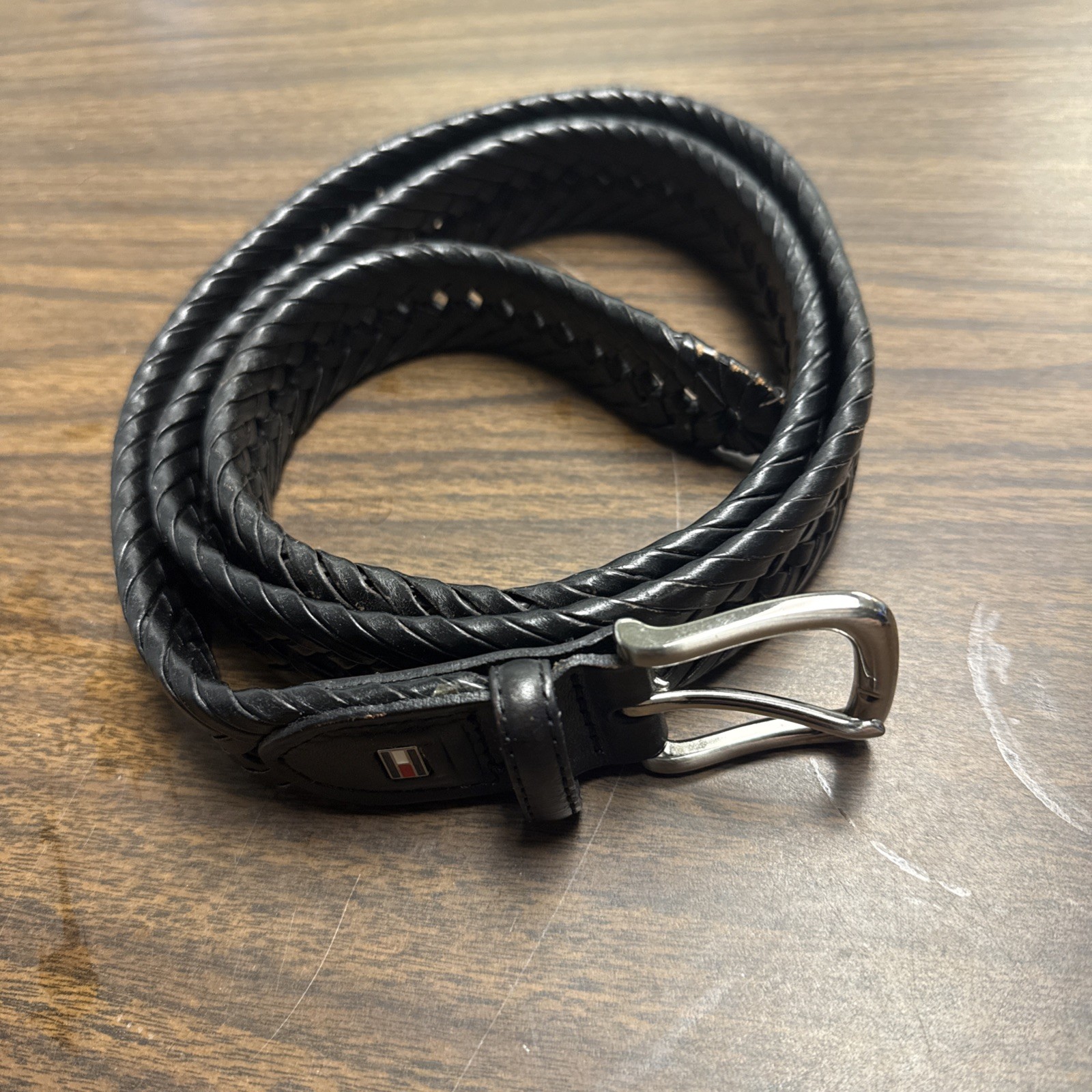 Tommy Hilfiger Mens Braided Belt Black Size 44 Leather Bonded