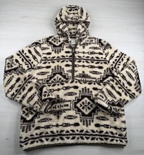 Ariat REAL Berber Aztec Hoodie Cozy Soft 1/2 Zip Brown Fleece Pullover Womens XL