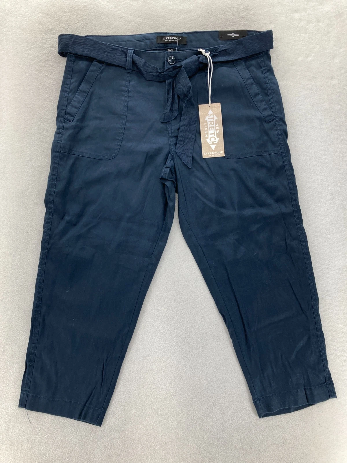 Liverpool Dave Straight Leg Capri Pants Women's 14 Navy Blue Linen Stitch Fix