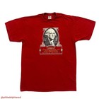 Red vintage 1990s T-shirt with U.S. Mint Bureau of Engraving and Printing seal featuring George Washington’s profile.