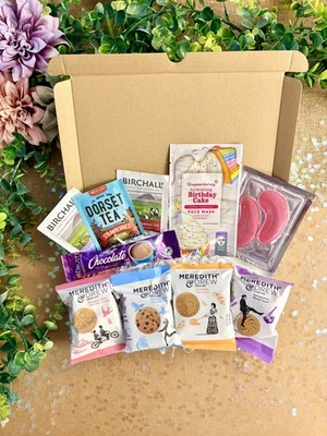 BIRTHDAY FACE MASK, MEREDITH & DREW, DORSET TEA, BIRCHALL MINI Birthday Afternoon Tea Ladies Pamper Hamper Spa Box For Her | Biscuits, Tea