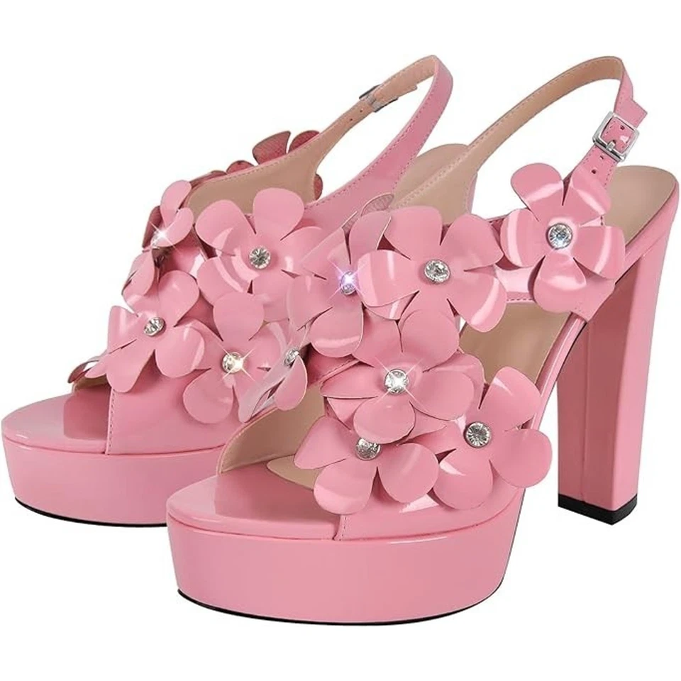 Sandalias de mujer rosa con plataforma coqueta glamurosas de tacón alto talla 9 Foto 2 de 4