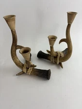 Deer Antler Candelabra Candle Stick Holders Rustic 2 Resin Cabin Camp Man Cave