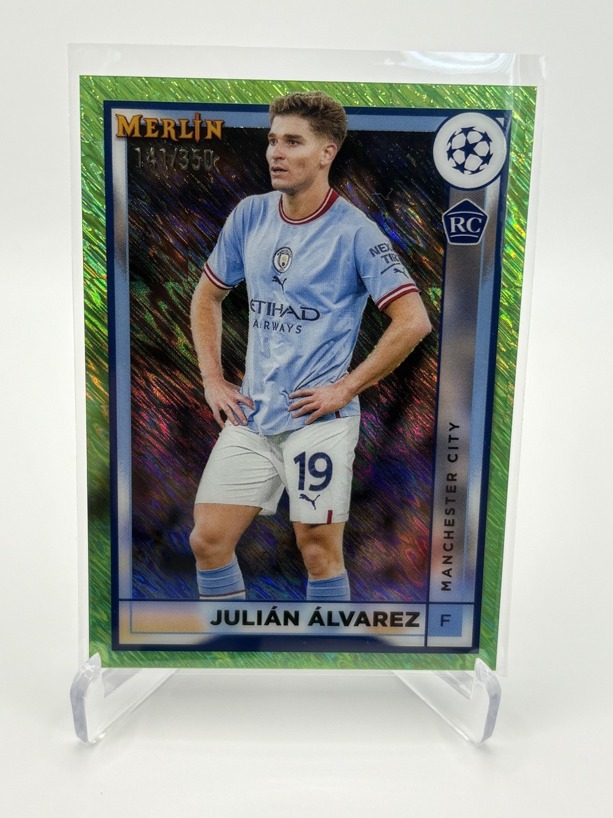 Julian Alvarez 2022-23 Topps Merlin UEFA Club Neon Green Shimmer Refractor /350 