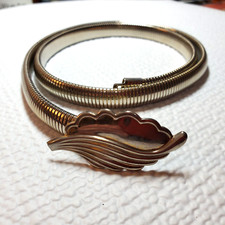Vintage Womens Belt Silver Tone Snake Coil Stretch Made in USA Small 25 Inch