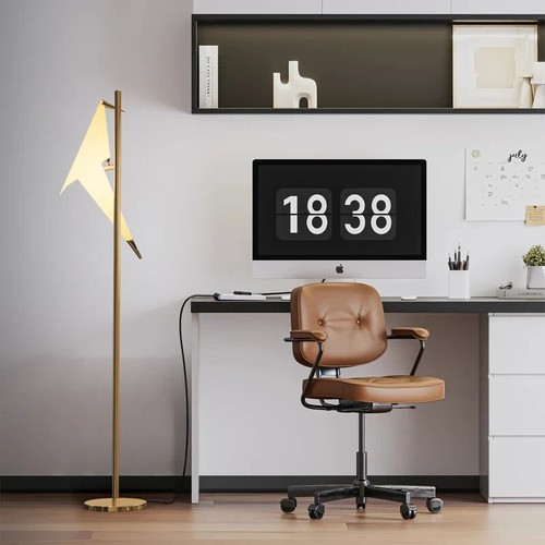 69" Gold Led Floor Lamp Crane Bird Swing Floor Light Fixture for Bedroom Office - Picture 5 of 15