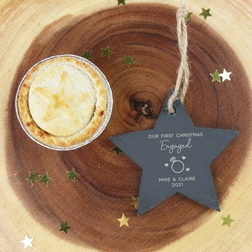 Personalised Our First Christmas Engaged Heart Hanging Decoration Xmas Bauble - Picture 6 of 20