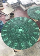 Malachite Round Coffee Table Top Semiprecious Random Work Inlay Stone Home Decor