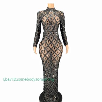 Sparkly Sequins Crystals Long Dress Women Evening Prom Party Birthday Dress  | eBay