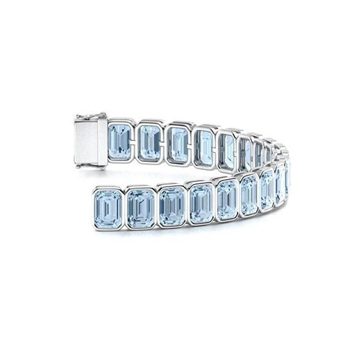 Brazalete Tenis Plata de Ley 925 Bisel Aguamarina Corte Esmeralda 6x4mm Foto 2 de 4