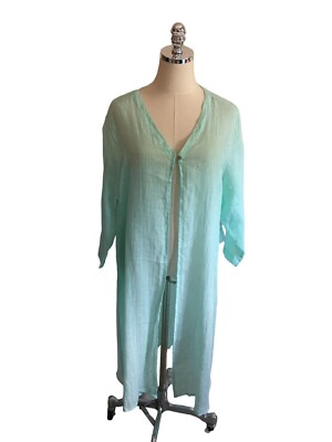 Color Me Cotton Linen Duster Size Small Women's Seafoam Green Linen 3/4 Slv NEW