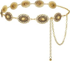LEACOOLKEY Western Metal Concho Belt for Women S:Fit waist 25"-29", A-gold