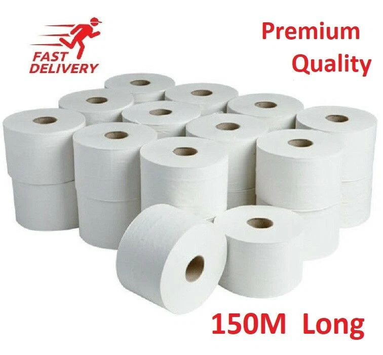A406 12 Mini Jumbo Toilet Rolls 2 ply 150m Bathroom Washroom Bulk Tissue Paper Sheets
