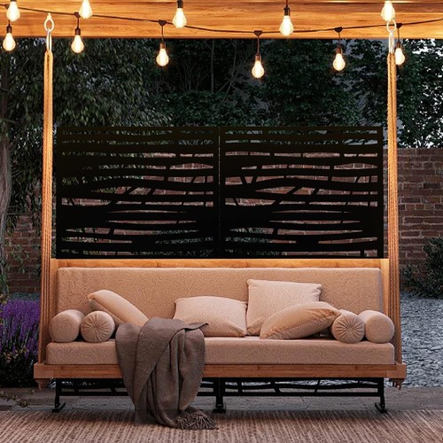 Black Modern Outdoor Galvanized Privacy Garden Freestanding Fence Screen 75" ×48 - Picture 4 of 6