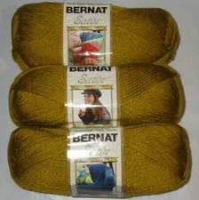 Lot of 3 Skeins, Bernat Satin Yarn, 3.5 oz, 200 yds, Olive Oil