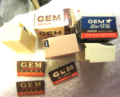 18 ad GEM Large lot SINGLE EDGE ,AMERICAN SAFETY RAZOR Blades,VTG,dispensers