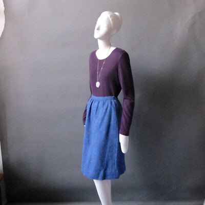 Vintage Blue Wool Skirt Lanz Originals 1960s sz S Maisel Sterling Cooper XS S