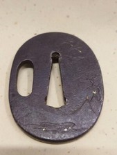 Japanese Antique Tsuba of Katana Samurai Sword Guard Iron Rare Design 72-C22