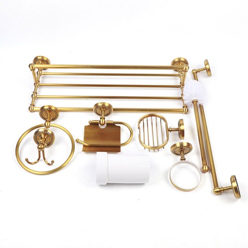 Vintage Complete Bathroom Hardware Set 7PCS Wall Mounted Towel Rack Kit Copper - Picture 4 of 12