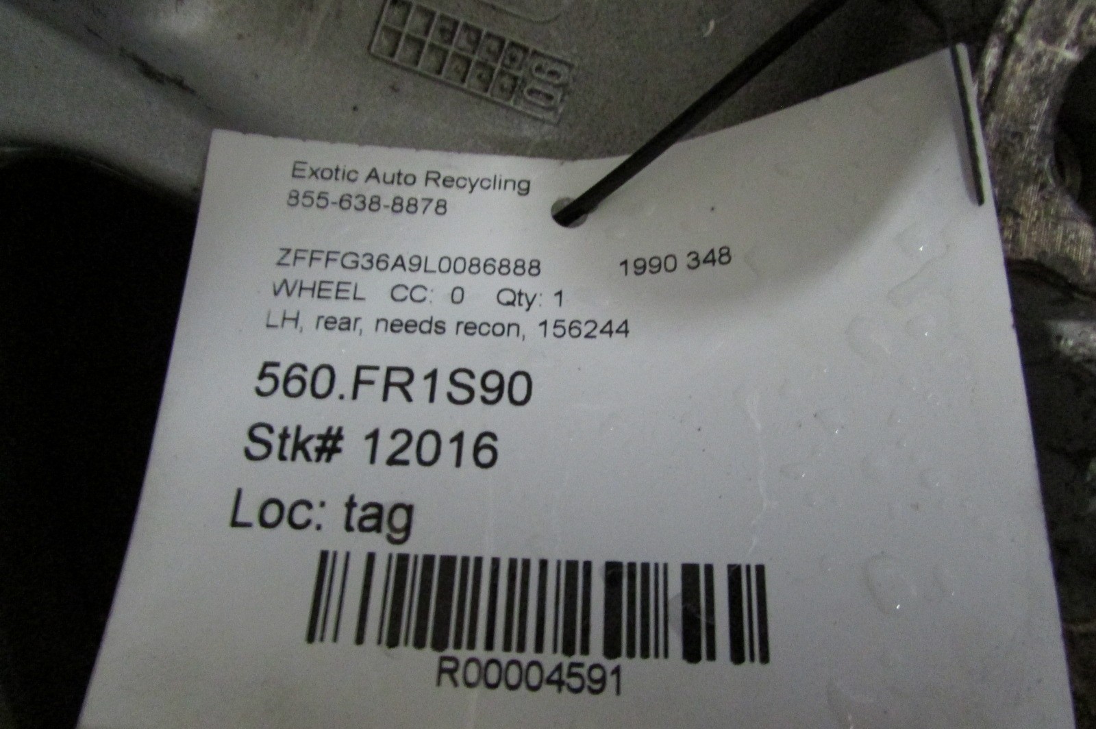 Ferrari 348 LH, Left Rear Wheel, Rim, Needs Reconditioning P/N 136538
