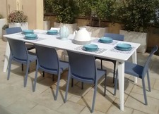 Set Tavolo Allungabile Giardino Resina Bianco 160/240X100 +8SEDIE BAR esterno