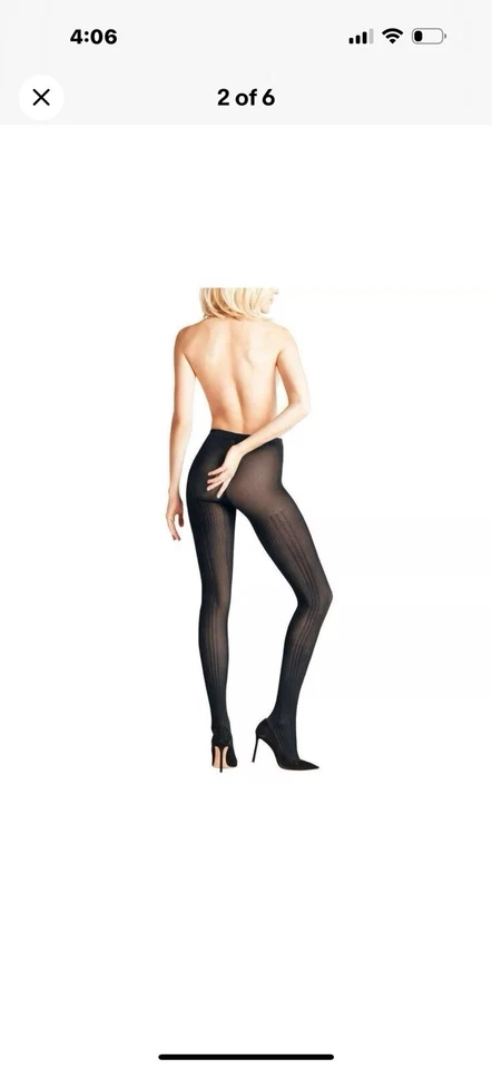 $45 Nuevas Medias Acanaladas Para Mujer FALKE 40669 Moda Marina Prime 60 DEN Talla M Foto 3 de 4