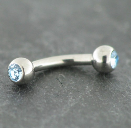 TITAN Banana Augenbrauen Tragus Helix Piercing KRISTALL Aqua 1,2mm Tragus Lippe - Picture 2 of 2