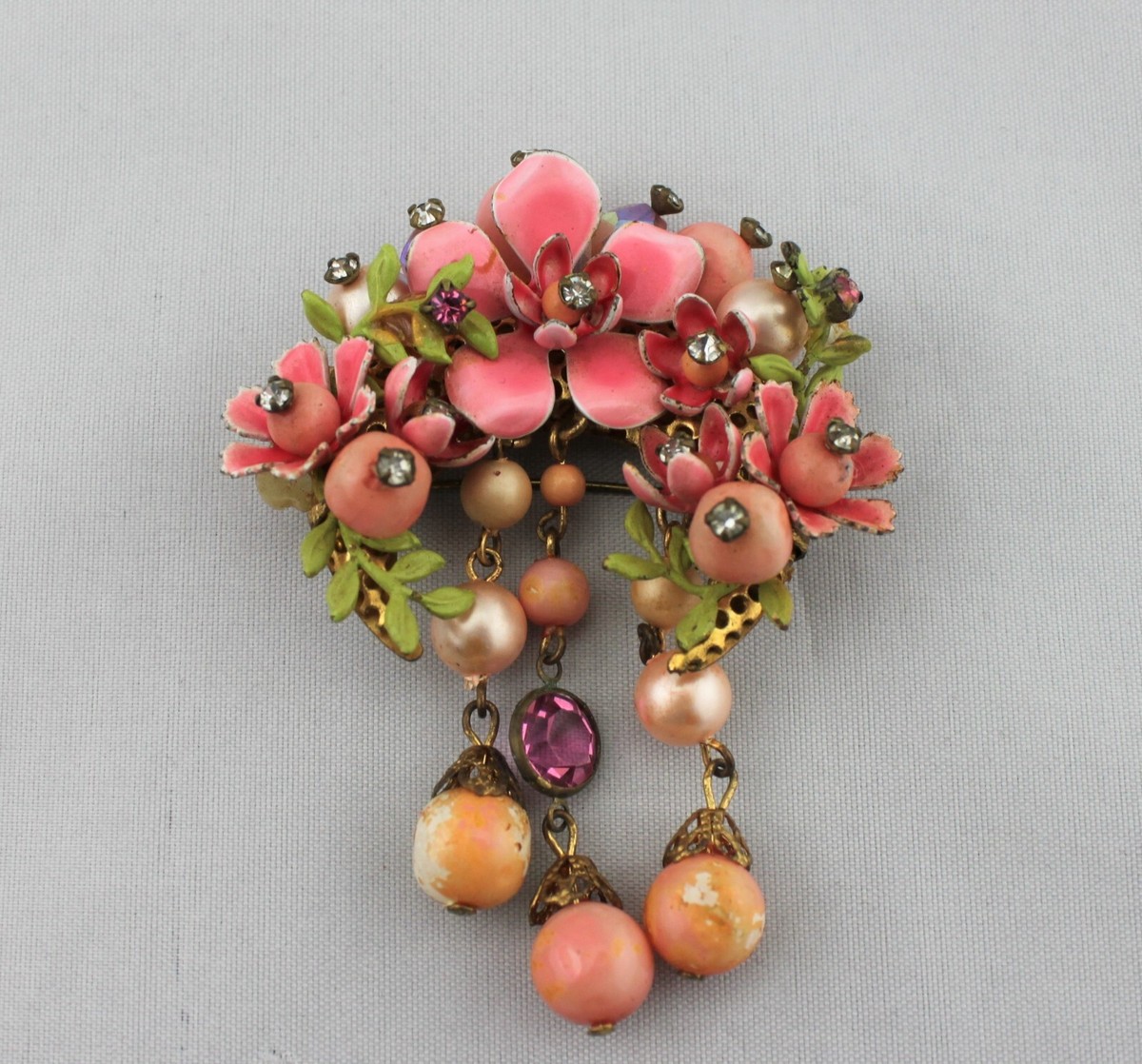 Miriam Haskell Jewelry 1940 Brooch Salmon Rose Color, Vintage