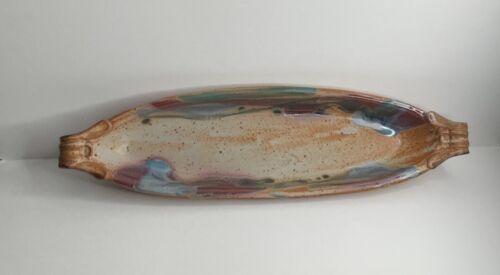 Stoneware Pottery Tony Heslop Fall Colored Cracker Dish Olive Boat Serving Tray - Picture 2 of 6