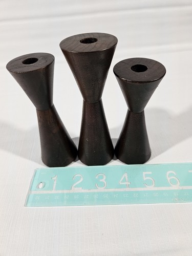 Danish Turned Wood Vintage Mid Century Tulip Candlesticks Set of 3 MCM Lot - Picture 12 of 12