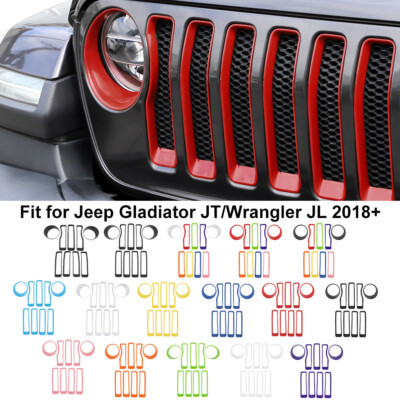 9X Grille Insert Headlight Frame Guard Cover Trim Bezel for Jeep Wrangler JL 18+