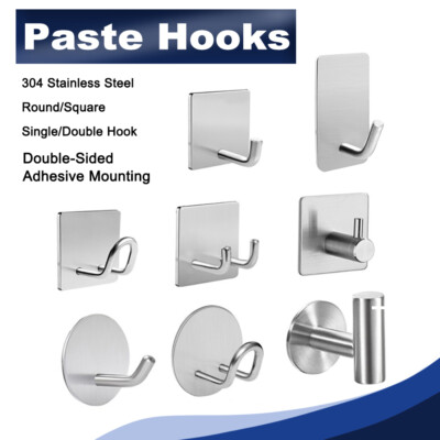 Self Adhesive Hooks Stainless Steel Wall Sticky Hook Multi-Style