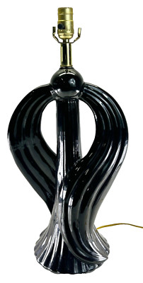 23 inch Art Deco Vintage Postmodern Ceramic Wave Lamp Base, Black -BASE ONLY