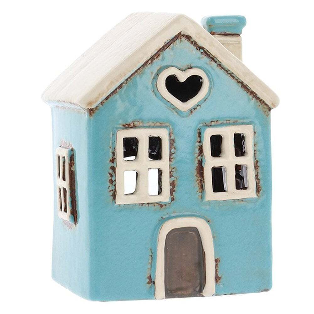 Shudehill Giftware Village Pottery Aqua Heart House Mini Tealight Holder 331030