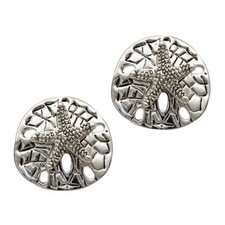 Sand Dollar with Raised Starfish Post Earrings 3/4-inch Diameter Gold or 2-Tone
