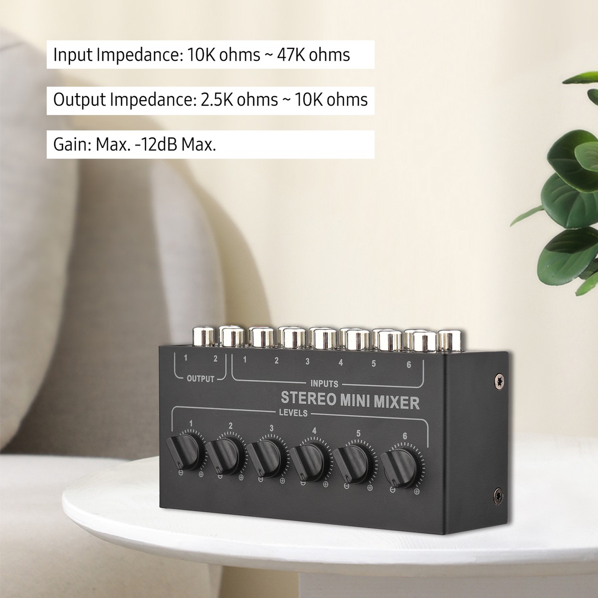 Mini Stereo 6 Channel Passive Mixer RCA Portable Audio Mixer 6 In