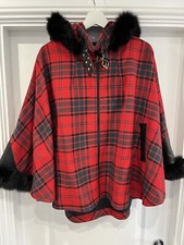 Holland Cooper Ladies Gold Label Fur Cape Red Tartan