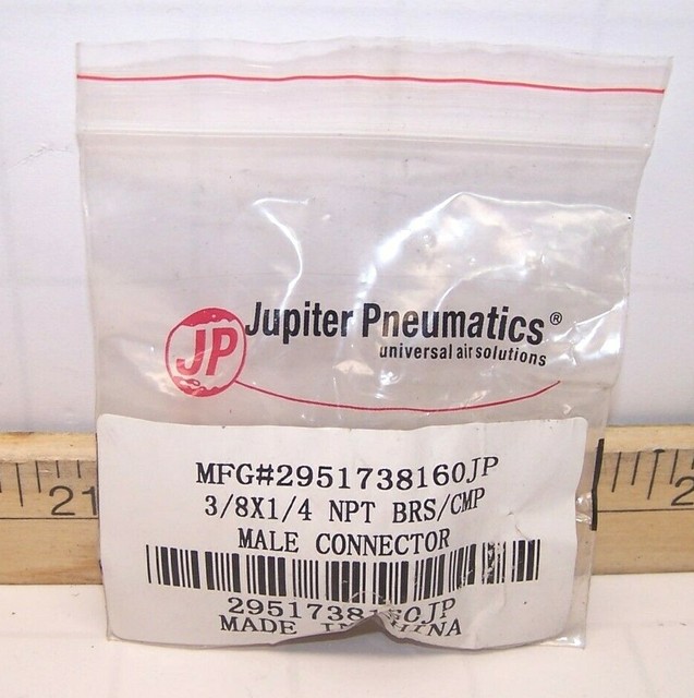 6) JUPITER PNEUMATICS 3/8" X 1/4" NICKEL PLATED BRASS PUSH TO CONNECT