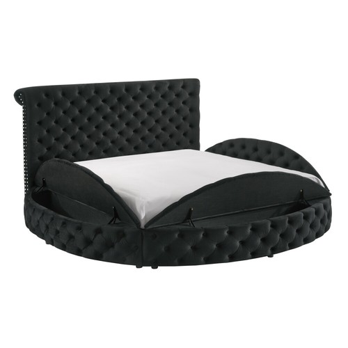 Unique Round Plush Ivory Velvet Button-Tufted Detailing Storage Bed King Siz - Picture 17 of 68